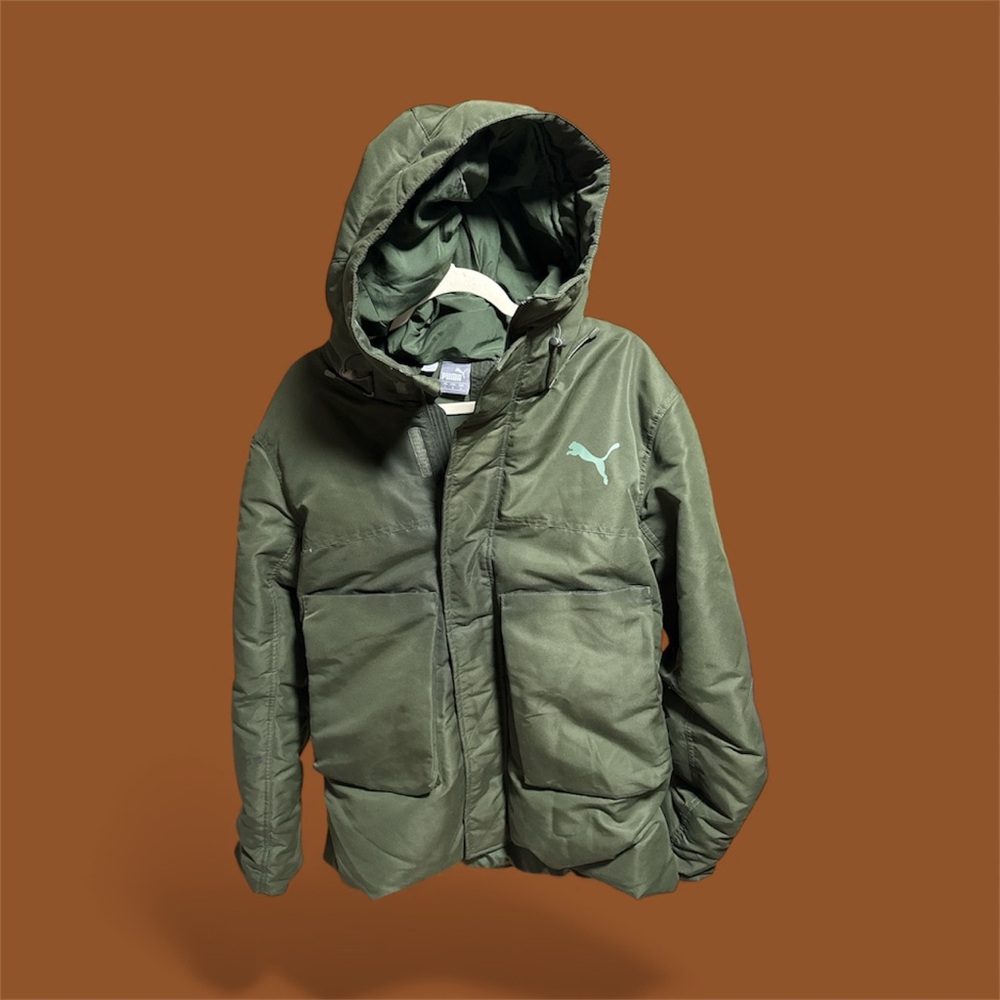 PUMA Military Olive Hooded Puffer Jacket